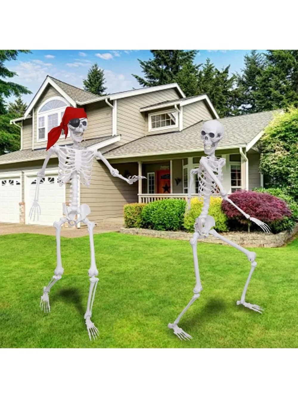 2 Pack Life-Size Posable Halloween Skeletons with Movable Joints for Decor